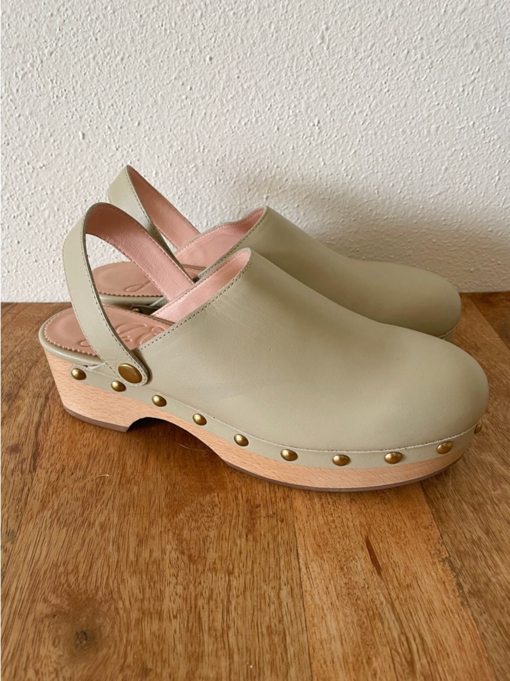 J. Crew Grace Convertible Leather Studded Clogs Mules Faded Pistachio Size US 6